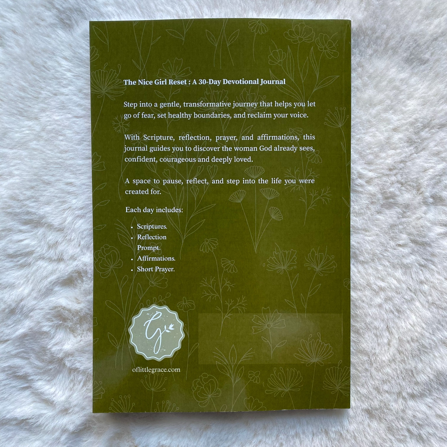 Green book titled 'The Nice Girl Reset' on a textured white surface